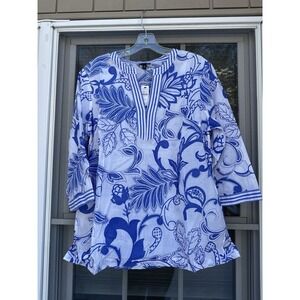 Talbots cotton Tunic Blue Top Petite Large new w/ tags